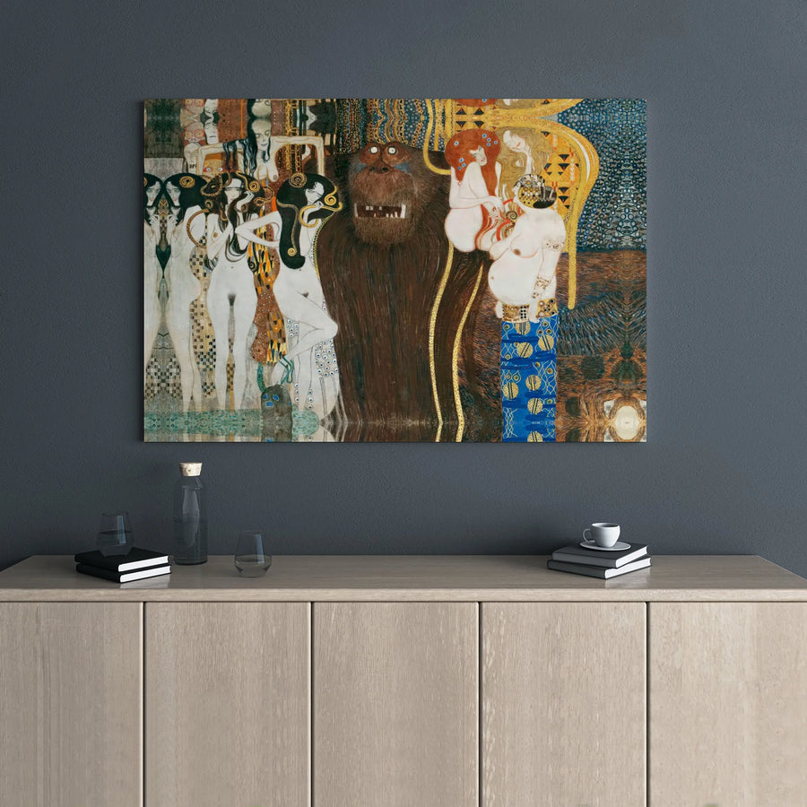 Gustav Klimt Beethoven Frieze Canvas Art | Hostile Powers Surrealist Print | Premium Gallery Wrap Decor | Fine Art Wall Decor for Art Lovers