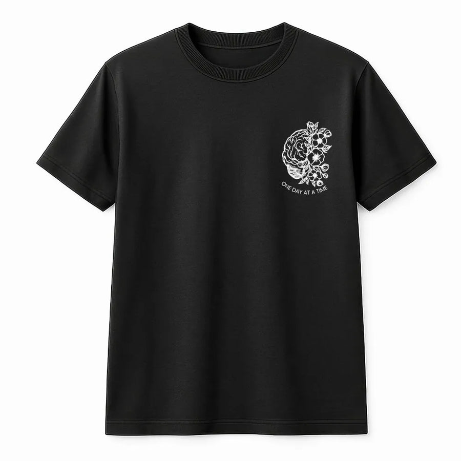 One Day At A Time T-Shirt | Floral Brain Graphic Sweatshirt | Premium Cotton Blend | Inspirational Addiction Recovery Sobriety Gift