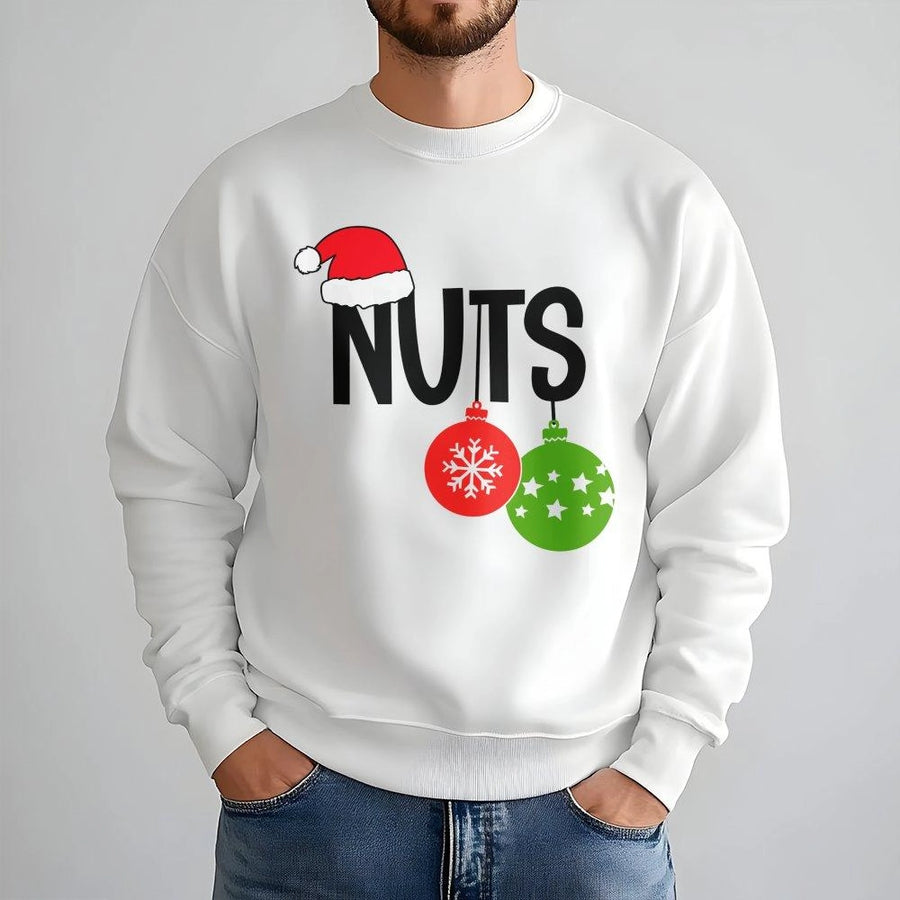 Funny Christmas Nuts Sweatshirt | Cheeky Santa Hat Holiday Graphic | Premium Cotton Blend | Unisex Couples Matching Ugly Sweater Gift