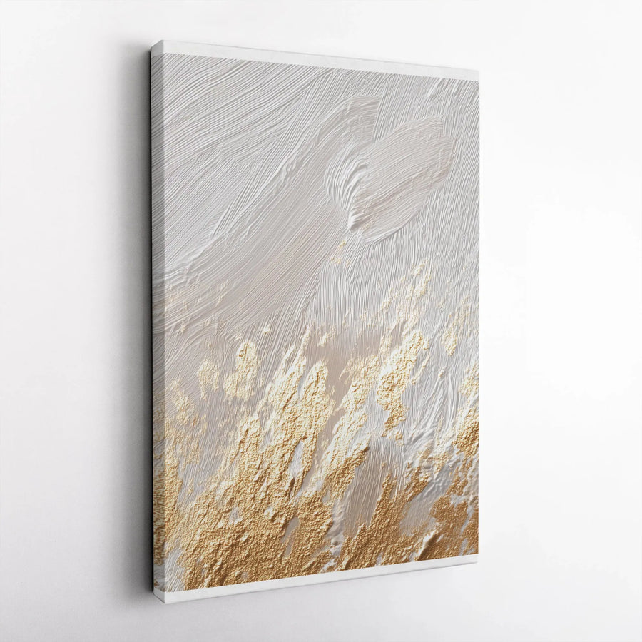 Abstract White and Gold Canvas Wall Art | Modern Textured Minimalist Print | Premium Gallery Wrapped Decor | Luxury Living Room Home Gift