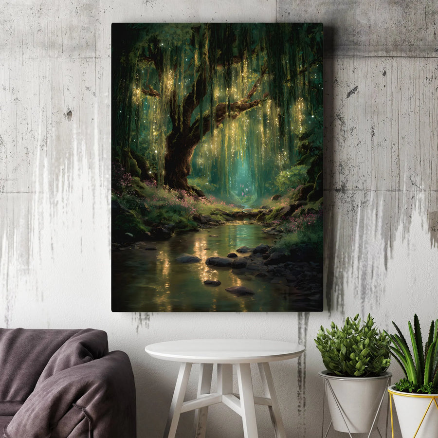 Enchanted Forest Canvas Print | Glowing Weeping Willow Art | Gallery-Quality Fade-Resistant Decor | Magical Nature Wall Art for Home