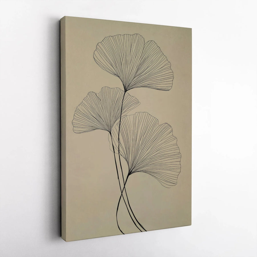Ginkgo Leaf Canvas Wall Art | Minimalist Botanical Line Drawing | Premium Gallery Wrap Print | Modern Boho Home Decor For Living Room