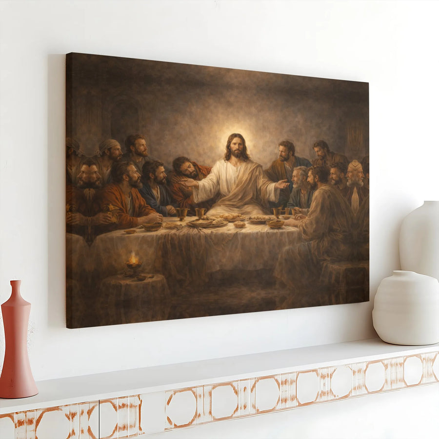 The Last Supper Canvas Wall Art | Jesus and Disciples Biblical Scene | Premium Gallery Wrapped Canvas | Christian Home Decor Gift