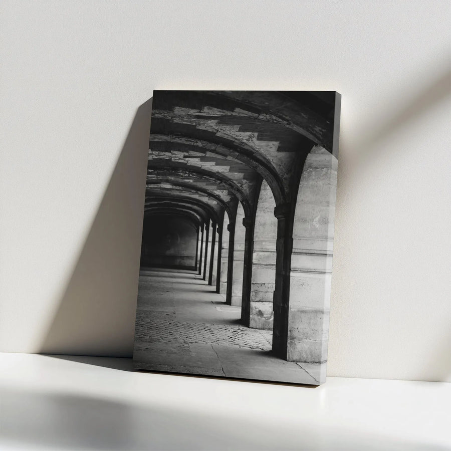 Parisian Archway Vertical Canvas | Black and White Architectural Photo Print | Premium Gallery Wrap Wall Art | Collector's Gift for Modern Home Decor