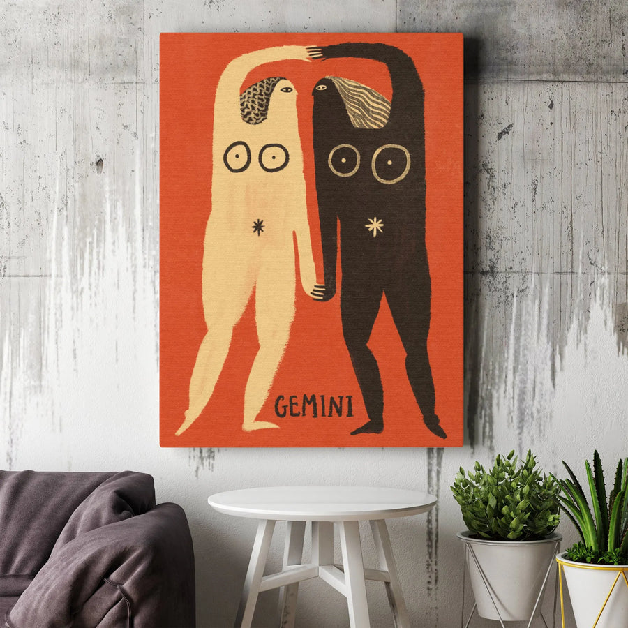 Gemini Zodiac Wall Art | Abstract Twins Astrology Canvas Print | 1.25 Inch Gallery Wrap | Unique Birthday Gift for Her