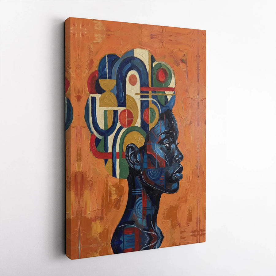 Afrocentric Abstract Portrait Canvas | Geometric Modern Woman Art | Premium Gallery-Wrapped Print | Bold Contemporary Wall Decor Gift
