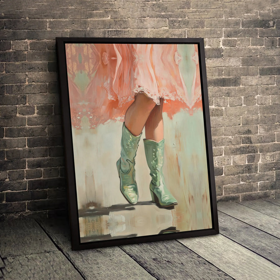 Cowboy Boots Wall Art | Impressionist Fashion Canvas Print | Premium Gallery-Wrapped Decor | Western Boho Gift for Women