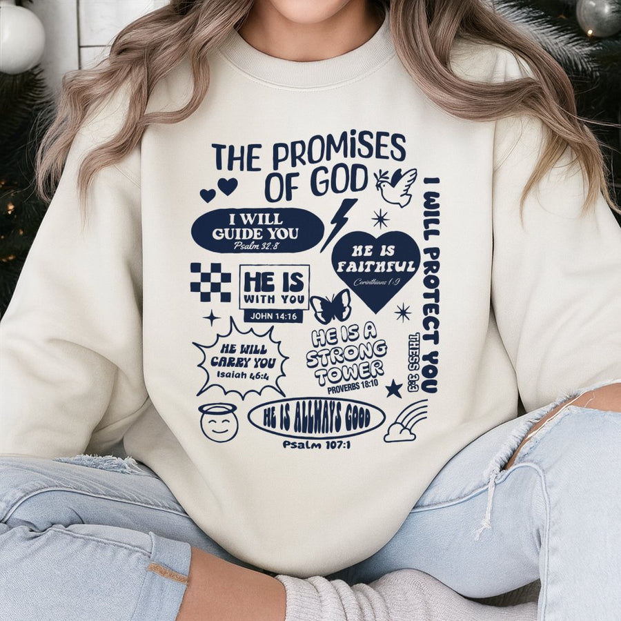 The Promises Of God Sweatshirt | Bible Verse Scripture Aesthetic Design | Cotton Blend Premium Crewneck | Christian Gift For Women And Men