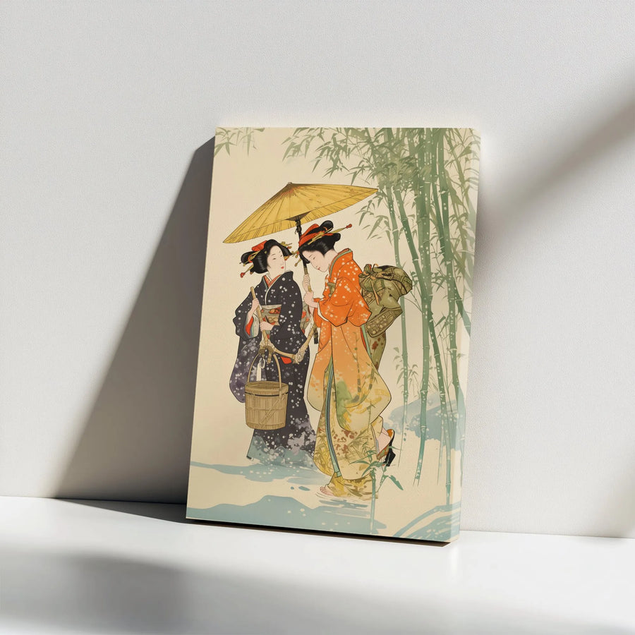 Vintage Japanese Canvas Print | Geisha & Bamboo Forest Ukiyo-e Art | Premium Fade-Resistant Print | Collector's Gift for Japan Art Lovers