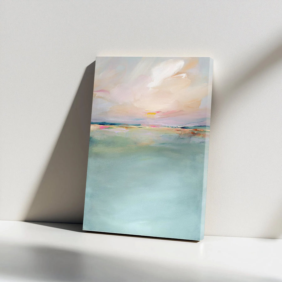 Abstract Seascape Vertical Canvas | Modern Pastel Coastal Painting | Premium Thick Gallery Wrap Art | Living Room & Bedroom Wall Decor
