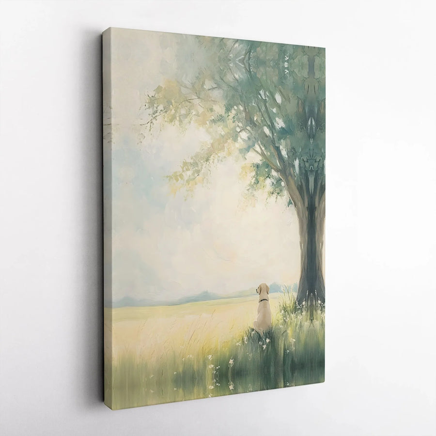 Labrador Retriever Canvas Art | Impressionist Dog Sitting Under Tree Landscape | Gallery Wrapped Premium Print | Peaceful Nature Wall Decor Gift