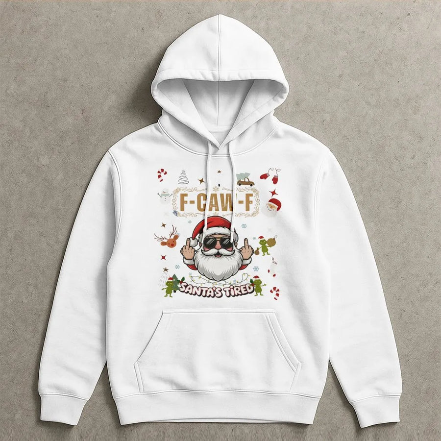 Funny Santa Tired Hoodie | Rude Christmas Humor Graphic Sweatshirt | Premium Cotton Blend | Unisex Holiday Gift for Adults