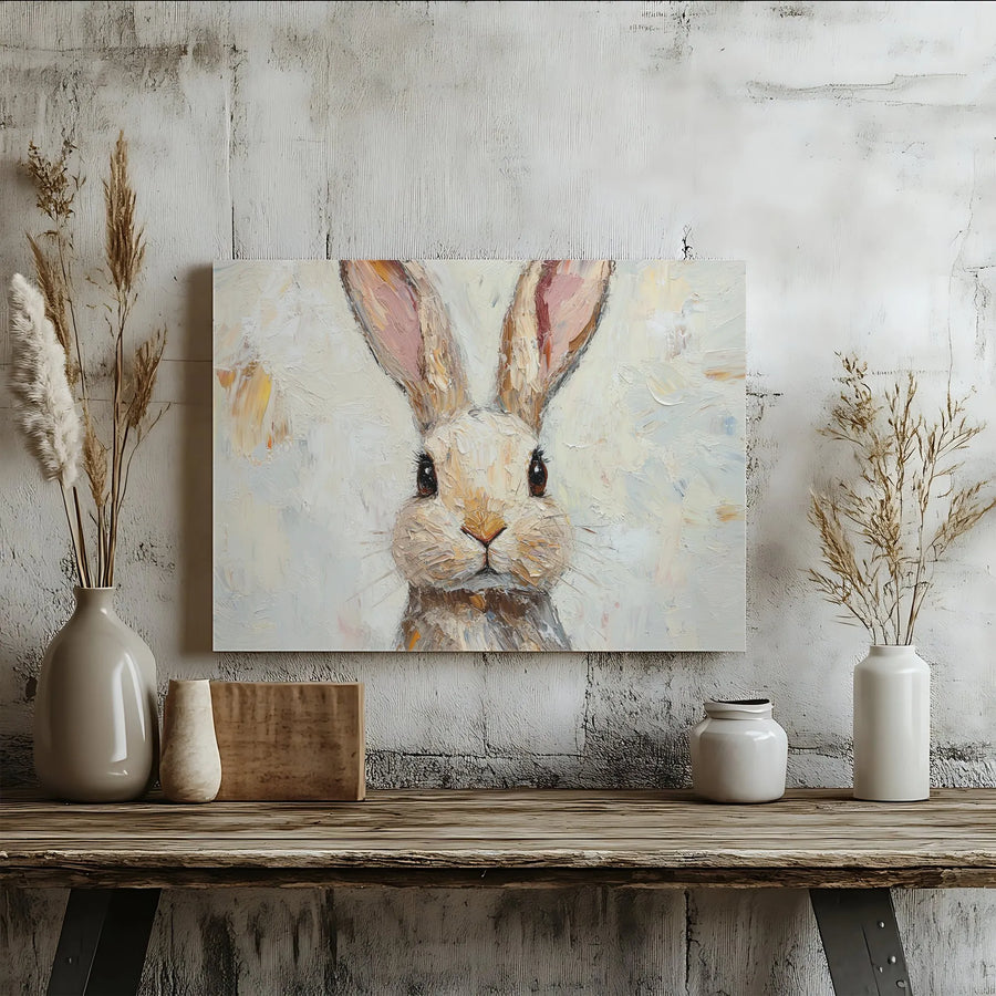 Rabbit Canvas Wall Art | Textured Oil Painting Style Print | Premium Gallery Wrap Canvas | Woodland Nursery Decor Gift
