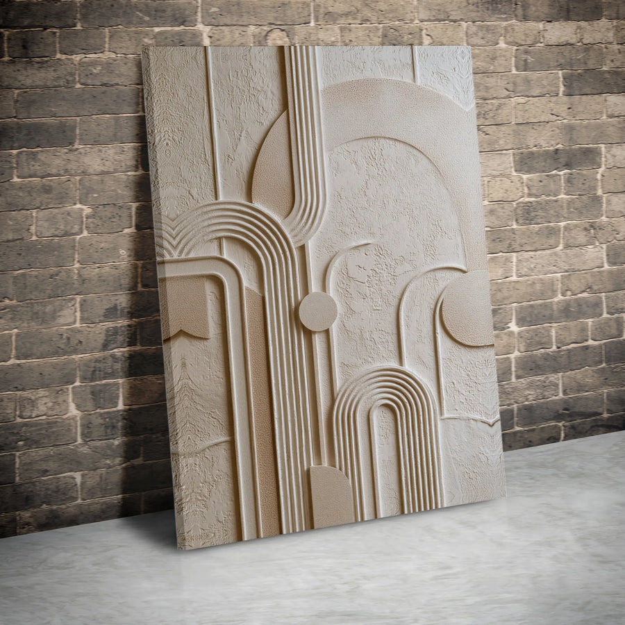Abstract Geometric Canvas Wall Art | Beige Neutral Arches Texture Print | Premium Gallery Wrap Decor | Modern Minimalist Home Office Gift