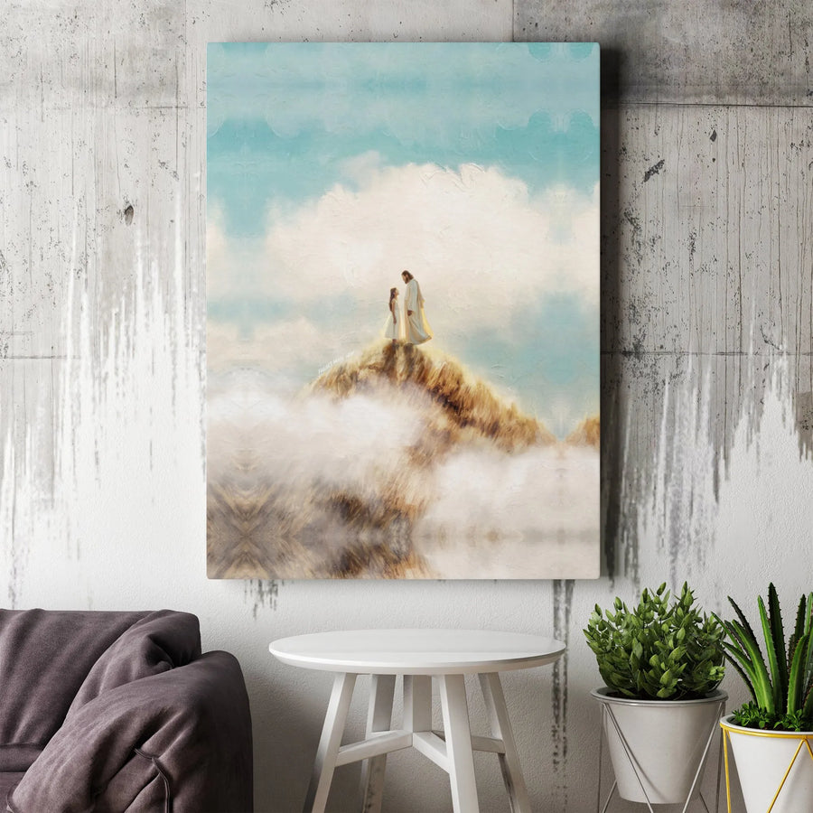 Jesus and Child Canvas Print | Religious Mountaintop Wall Art | Premium Gallery-Wrapped Portrait | Spiritual Home Decor Gift