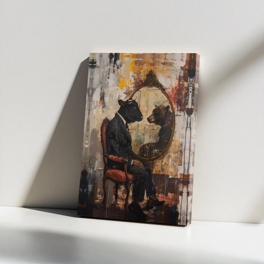 Bull And Bear Wall Art | Stock Market Abstract Canvas Print | Premium Gallery Wrap Decor | Office Gift For Investor, Trader, Financial Professional