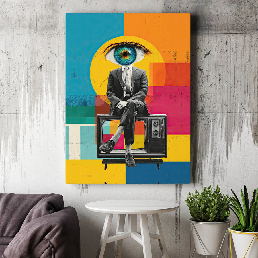 Surreal Eye TV Head Canvas Print | Retro Pop Art Collage | Premium Gallery Wrapped Canvas | Eclectic Wall Decor Gift