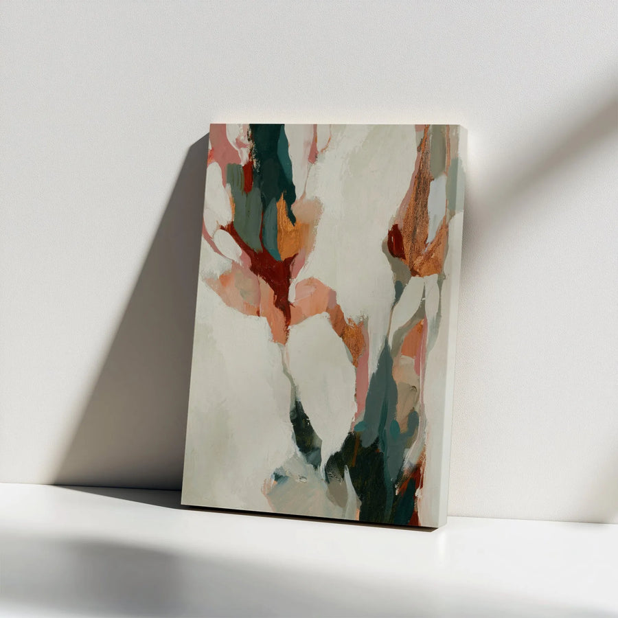 Abstract Wall Art Vertical Canvas | Modern Botanical Painting with Blush & Green Tones | Premium Thick Gallery Wrap Canvas | Living Room & Office Decor Gift