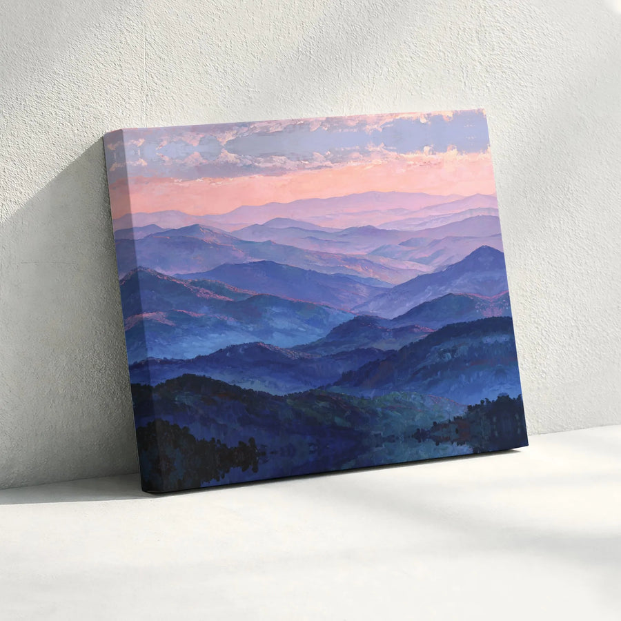 Mountain Sunset Canvas Art | Impressionist Blue and Purple Landscape Print | Gallery Wrapped Premium Wall Decor | Nature Gift for Home Office