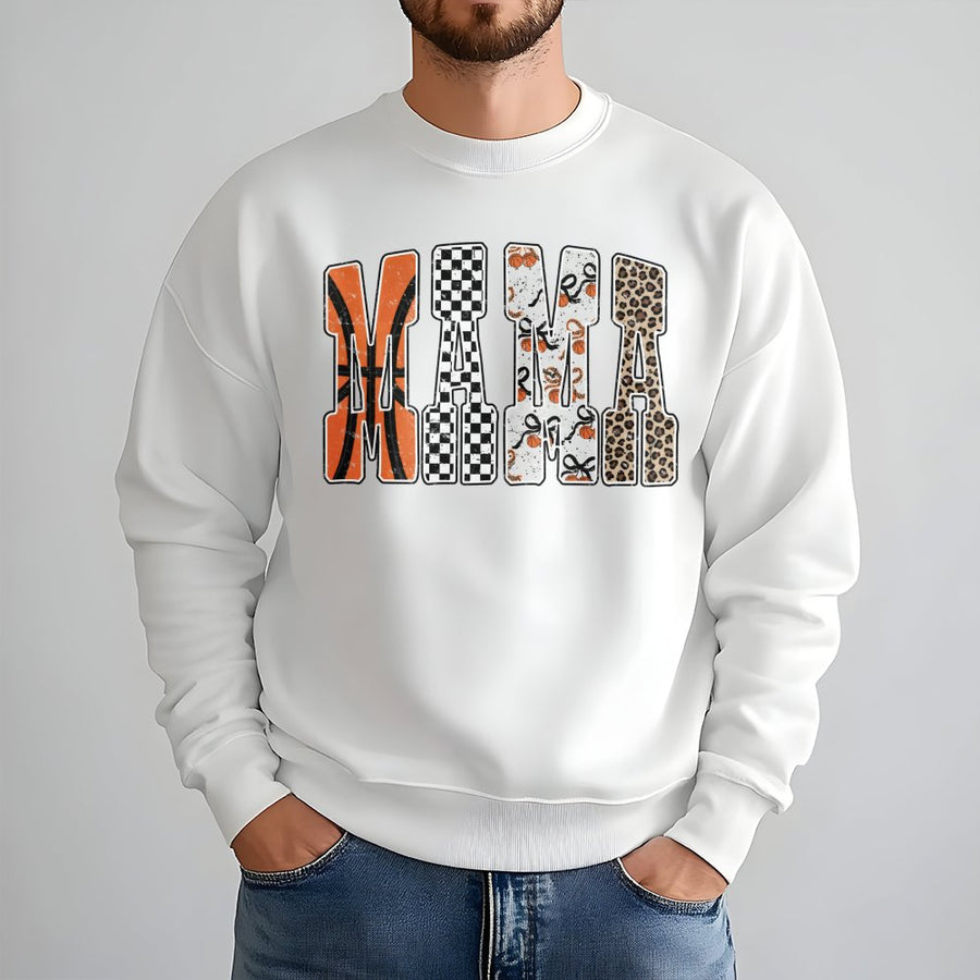 Basketball Mama Sweatshirt | Retro Checkered Leopard Print Design | Premium Cotton-Poly Blend | Cozy Game Day Gift for Sports Moms