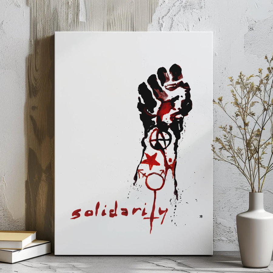 Solidarity Raised Fist Canvas Art | Anarchist & Gender Symbols Wall Decor | Premium 1.25" Gallery Wrap | Activist Statement Piece Gift