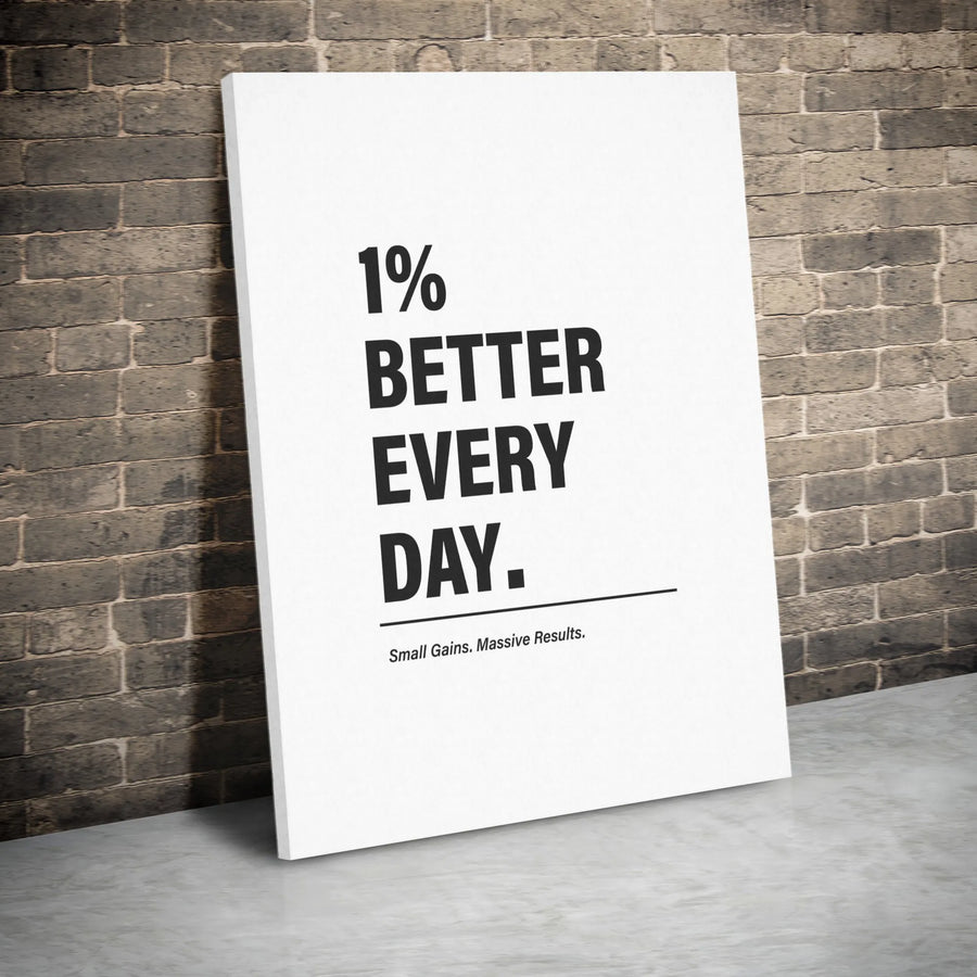 Motivational Canvas Print | 1% Better Every Day Quote Art | Premium Gallery Wrapped Canvas | Gym Wall Decor & Office Motivation Gift