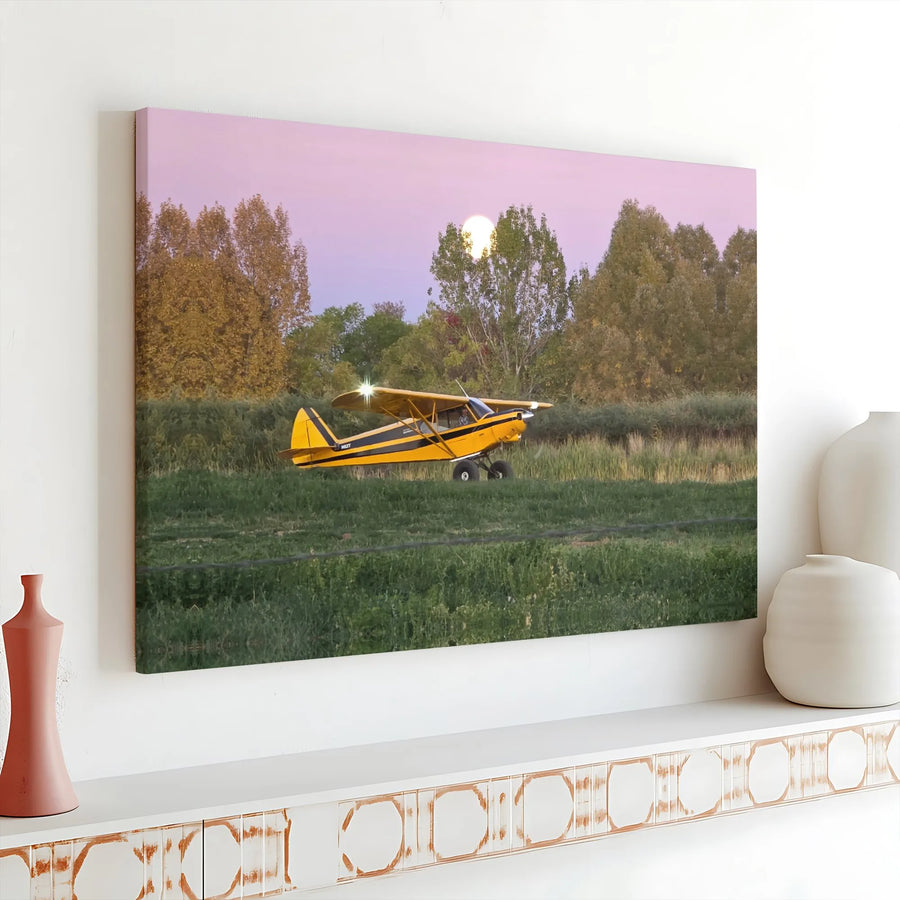 Yellow Bush Plane Canvas Print | Scenic Aviation Landscape Art | Premium Gallery Wrap Wall Decor | Pilot Gift & Aviation Enthusiast Decor