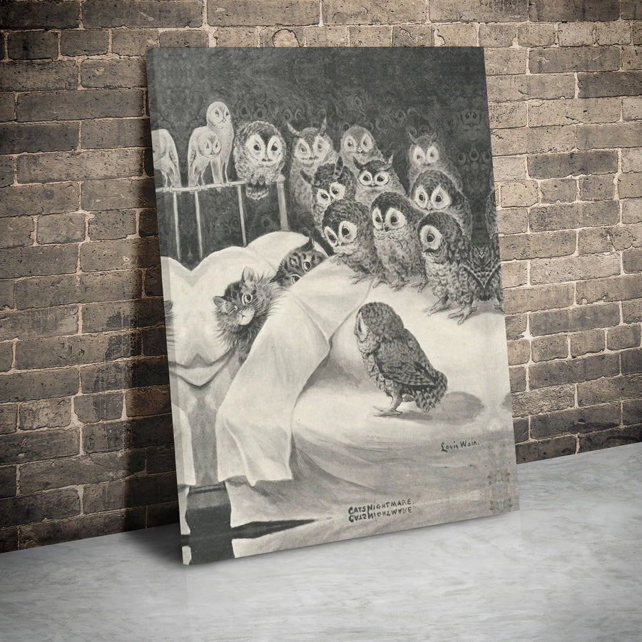 Louis Wain Cats Nightmare Canvas Print | Vintage Whimsical Cat Art | 1.25" Gallery Wrapped Premium Decor | Unique Gift for Cat Lovers