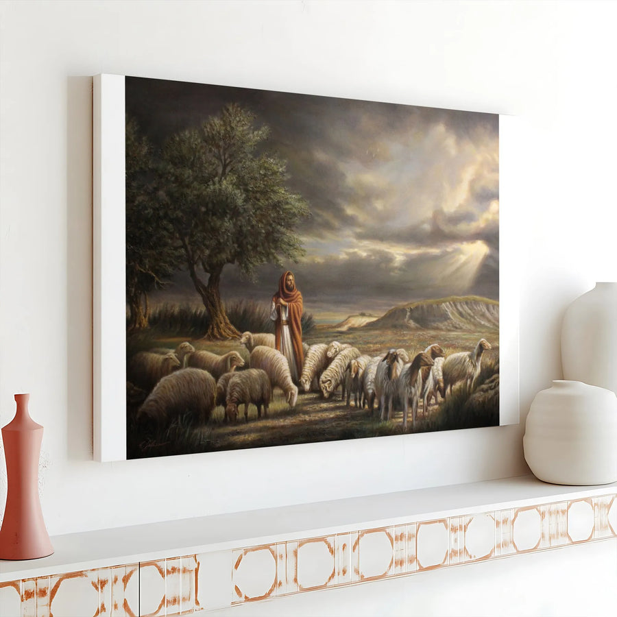 Jesus The Good Shepherd Canvas | Religious Wall Art | 1.25 Inch Gallery Wrap Premium Print | Christian Home Decor Gift