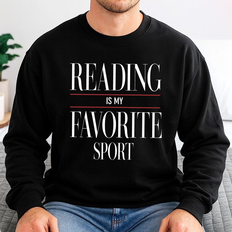 Reading Is My Favorite Sport Sweatshirt | Bookish Graphic Pullover | Premium Cotton Blend Cozy Crewneck | Gift for Readers, Librarians, and Bookworms