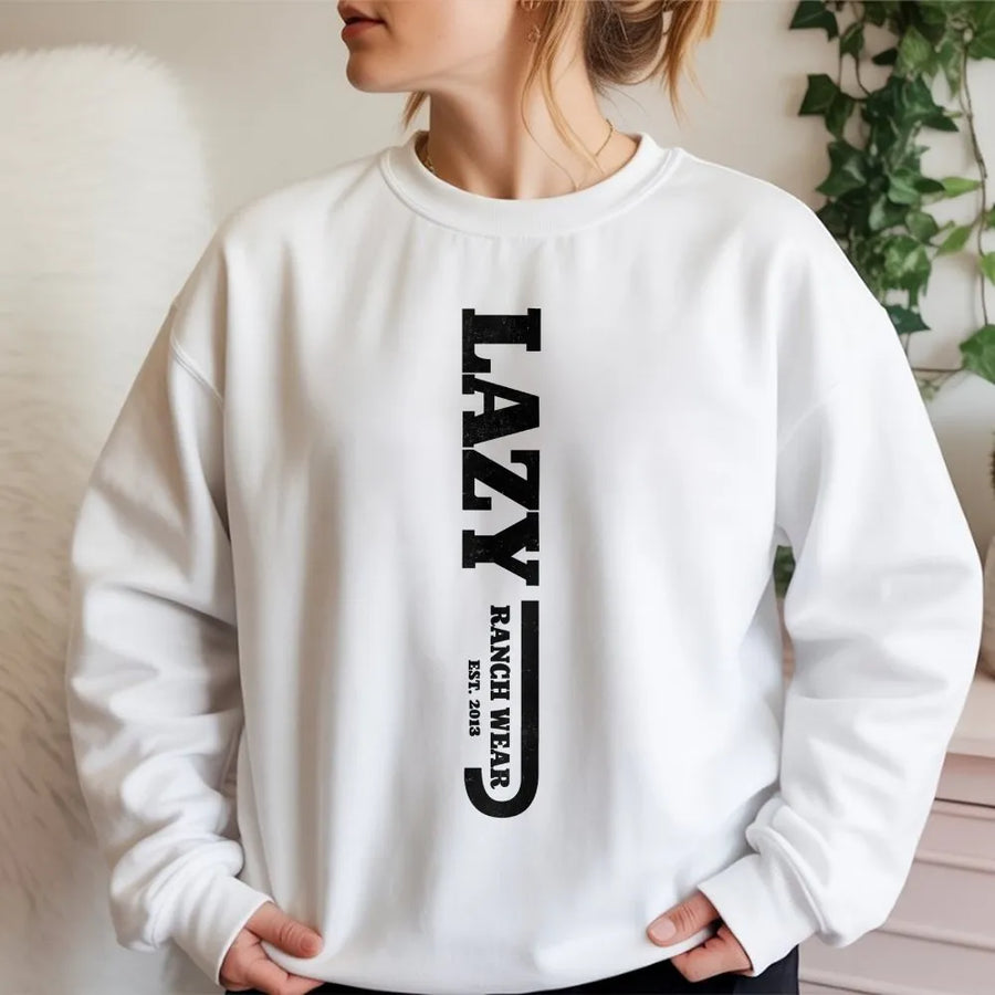 Lazy J Ranch Sweatshirt | Distressed Vertical Logo Graphic | Soft Cotton Blend | Premium Western Wear Gift for Cowboy