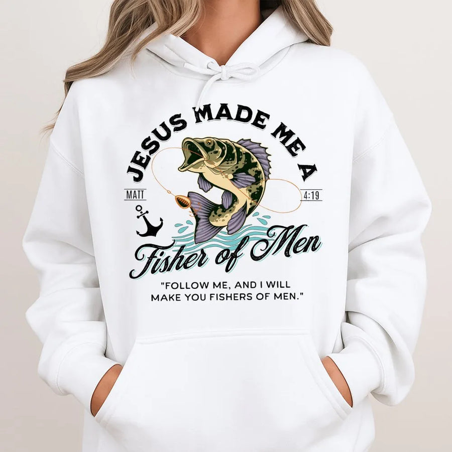 Fisher Of Men Hoodie | Jesus Christian Bible Verse Bass Fishing Graphic | Premium Unisex Pullover | Faithful Gift For Fishermen And Outdoor Lovers