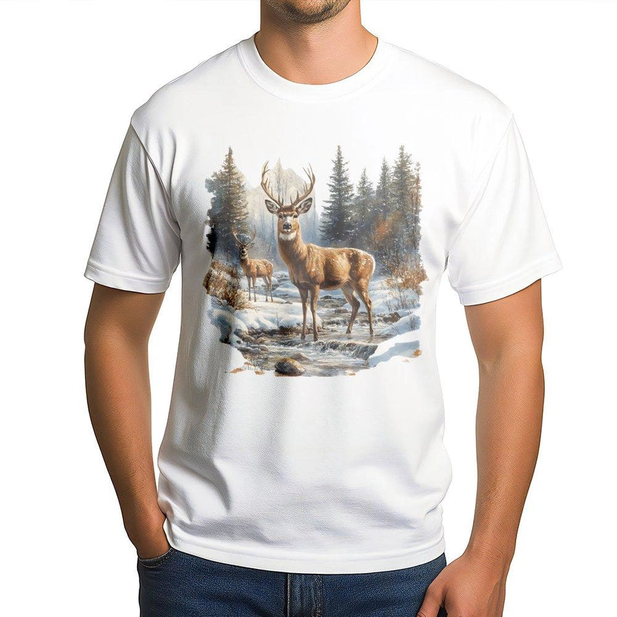 Deer T-Shirt | Winter Wilderness Graphic Tee | Premium Cotton Wildlife Nature Apparel | Gift For Hunter Nature Lover