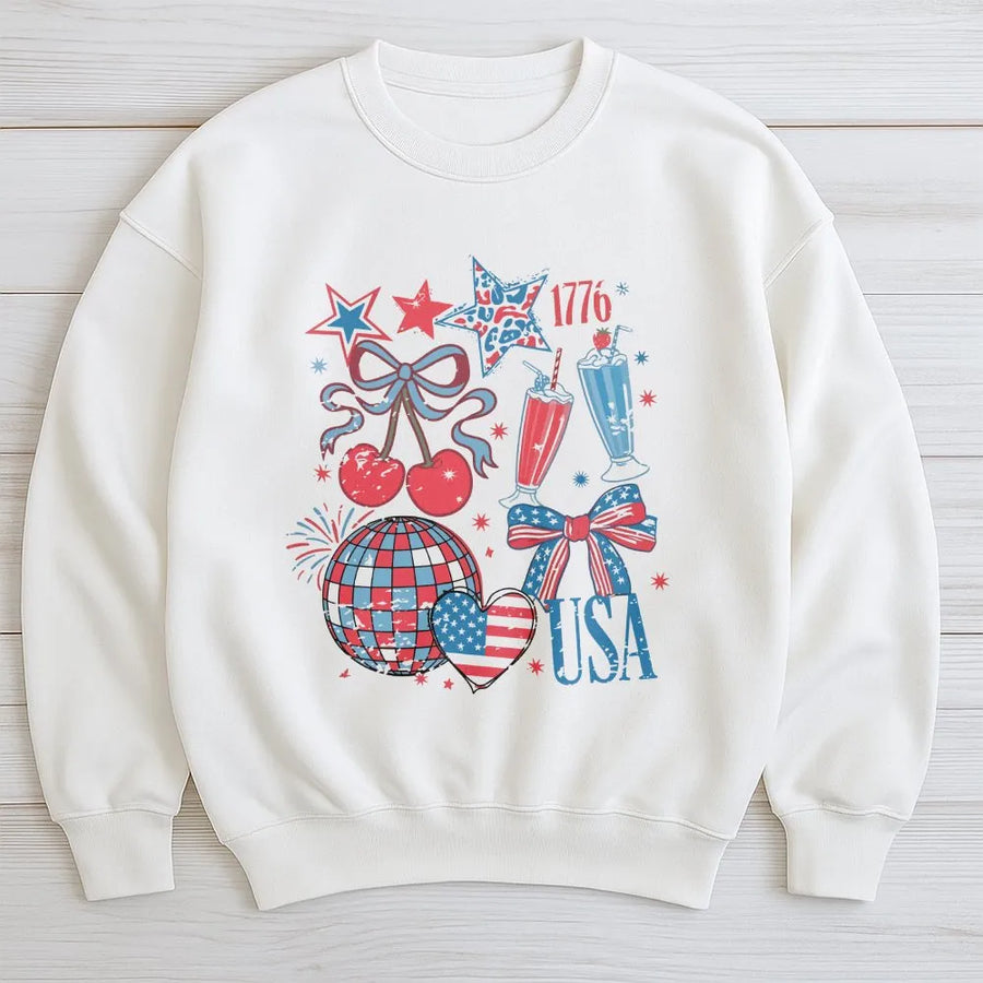 Retro 4th of July Sweatshirt | Coquette American Bow Graphic | Soft Unisex Crewneck | Independence Day Party Gift for Her