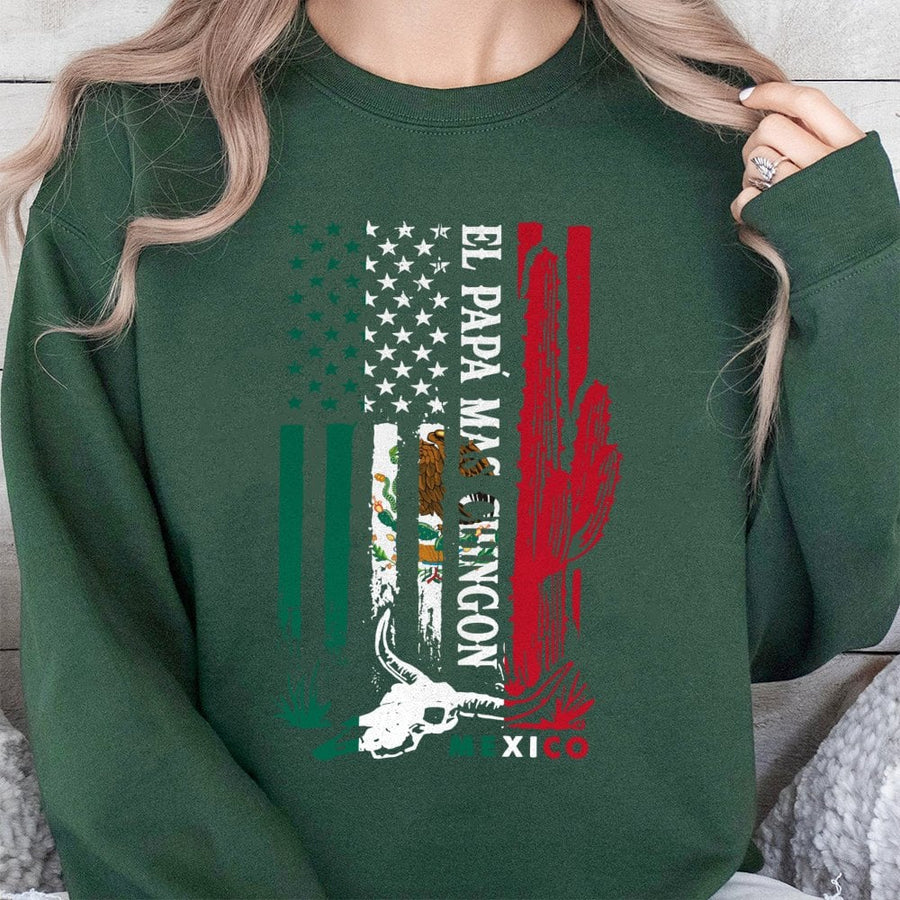 El Papa Mas Chingon Sweatshirt | Mexican American Flag Design | Premium Cotton Blend | Gift For Mexican Dad Heritage Apparel