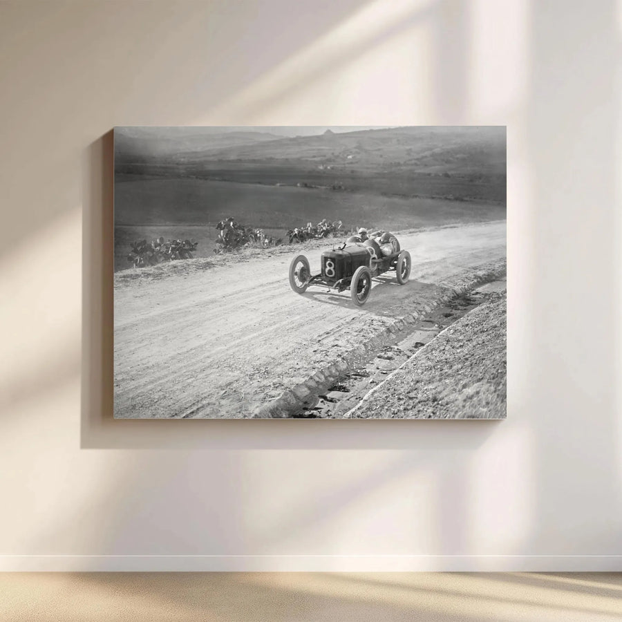Vintage Race Car Canvas Print | Black and White Retro Racing Wall Art | Gallery Wrapped 1.25 Inch Frame | Automotive Gift for Men and Car Enthusiasts