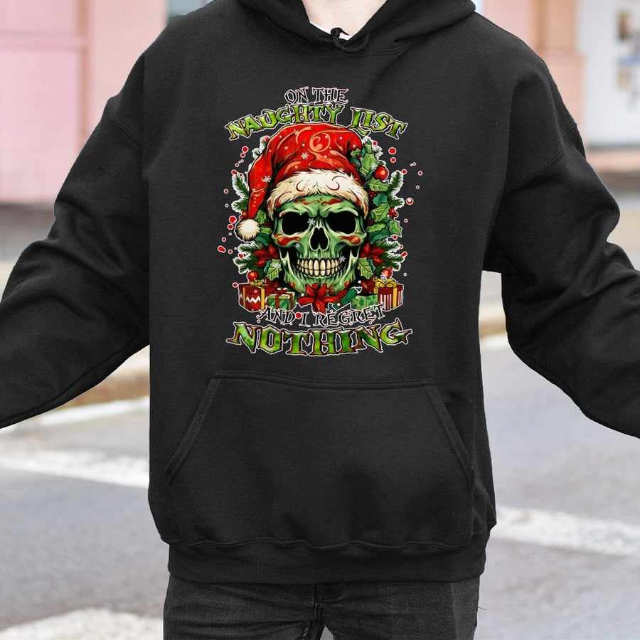 Naughty List Skull Christmas Hoodie | Funny Grumpy Santa Graphic Sweatshirt | Premium Cotton-Polyester Blend | Sarcastic Holiday Gift For Adults
