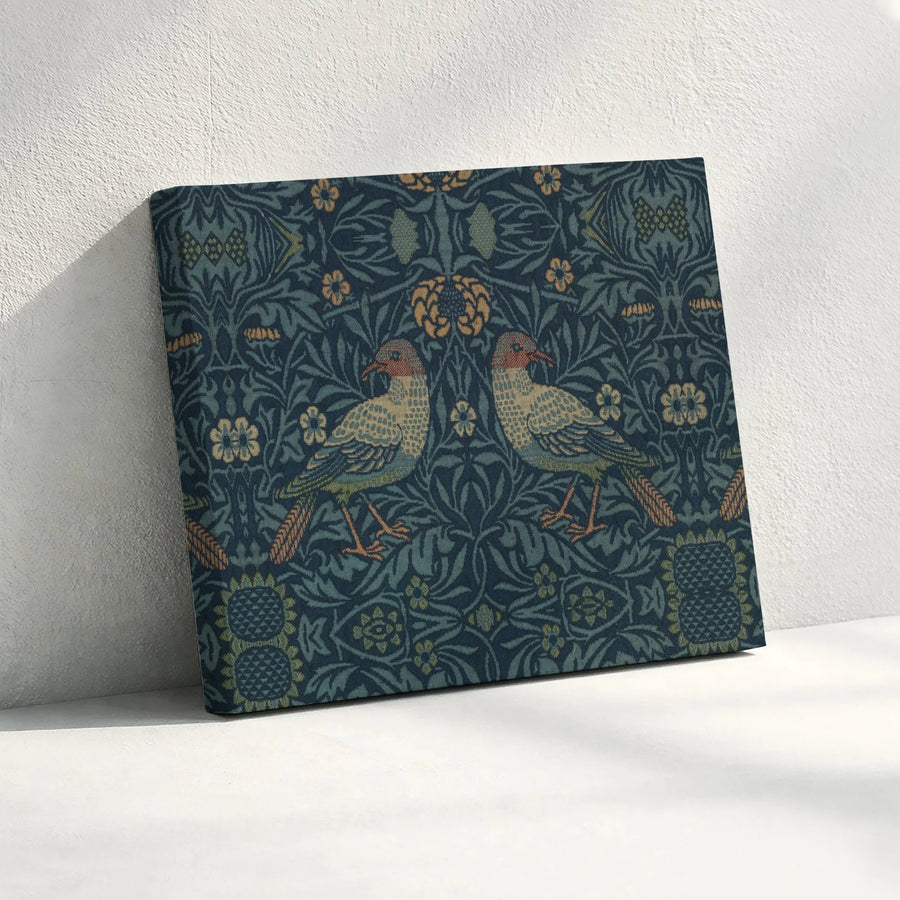 William Morris Style Bird Canvas Wall Art | Symmetrical Floral Tapestry Pattern | Premium Gallery-Wrapped Print | Elegant Home Decor Gift