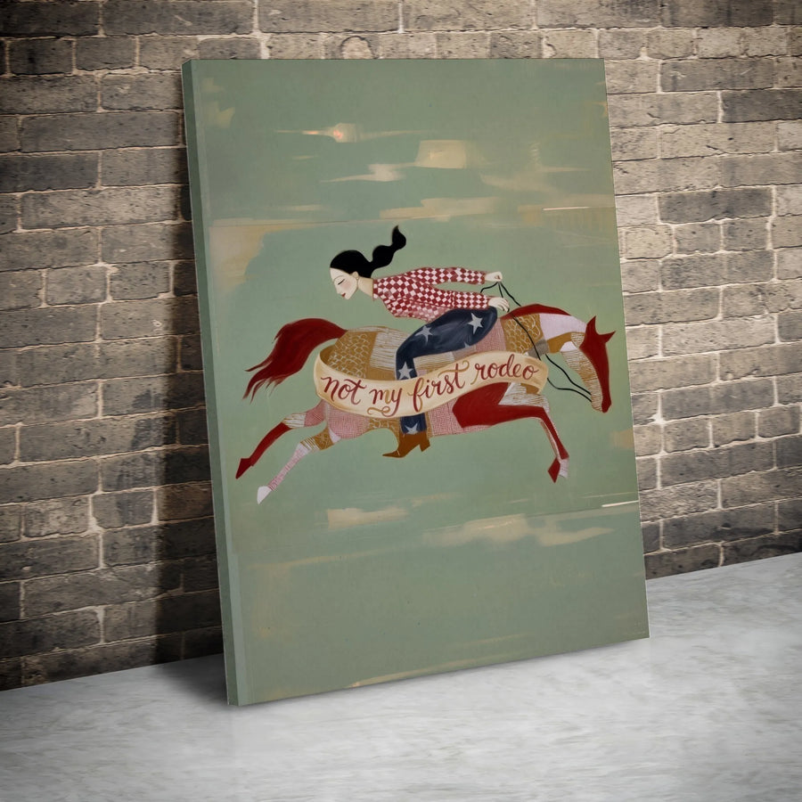 Not My First Rodeo Vertical Canvas | Modern Western Cowgirl Art | Premium Gallery Wrapped Print | Collector's Rustic Home Decor Gift for Her