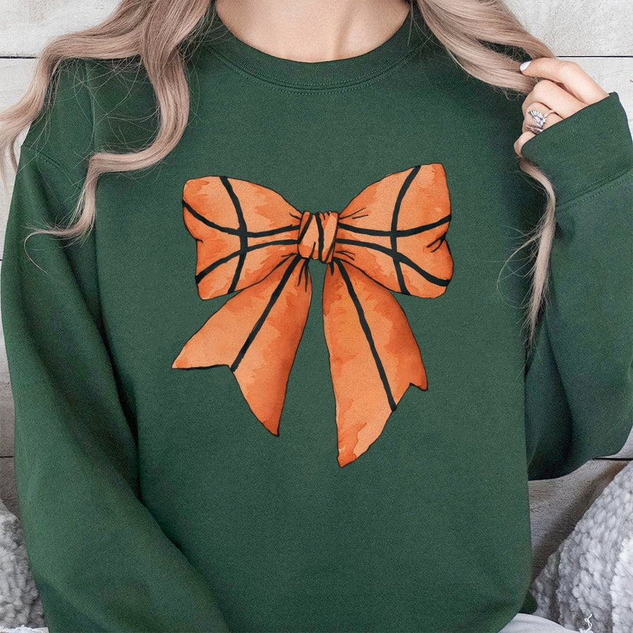Basketball Bow Sweatshirt | Coquette Aesthetic Graphic Print | Premium Cotton-Poly Blend | Cute Basketball Mom Gift for Sports Fan