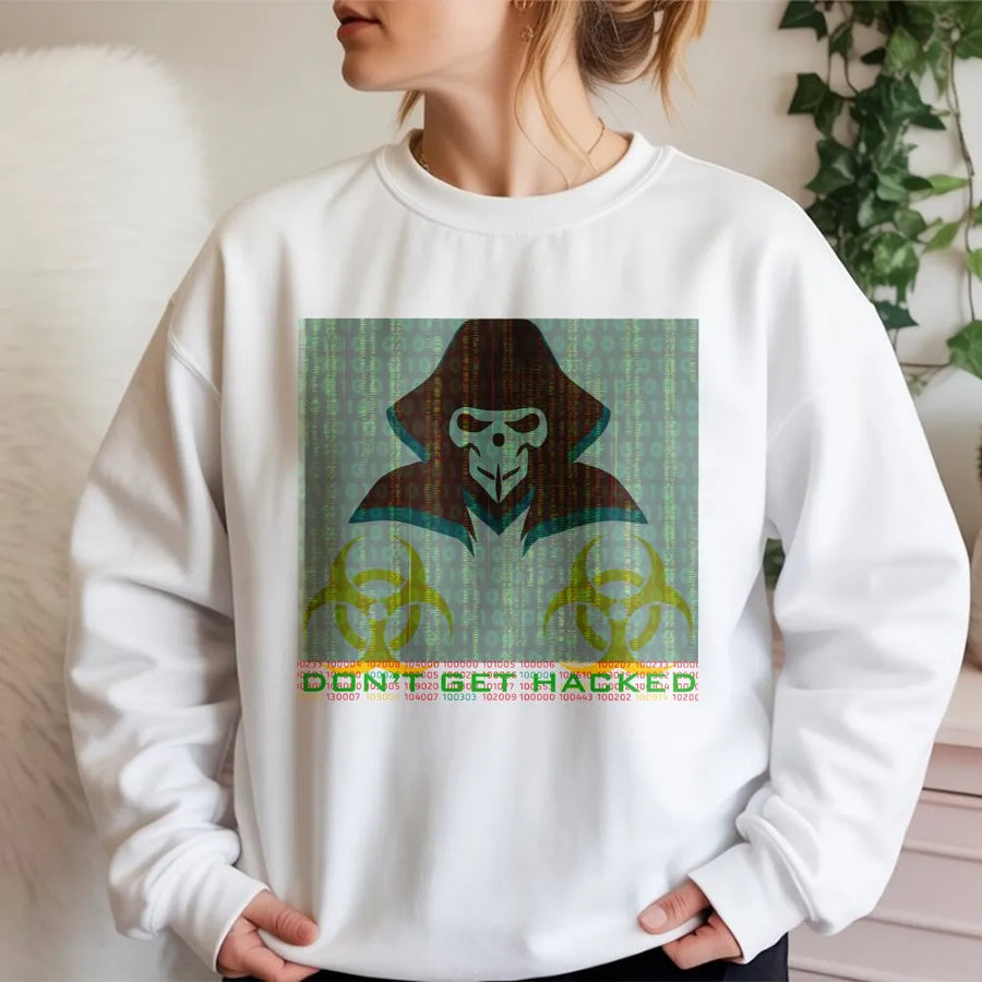 Hacker Sweatshirt | Cybersecurity Glitch Skull Design | Premium Cotton-Poly Blend | Gift for Programmers and Coders