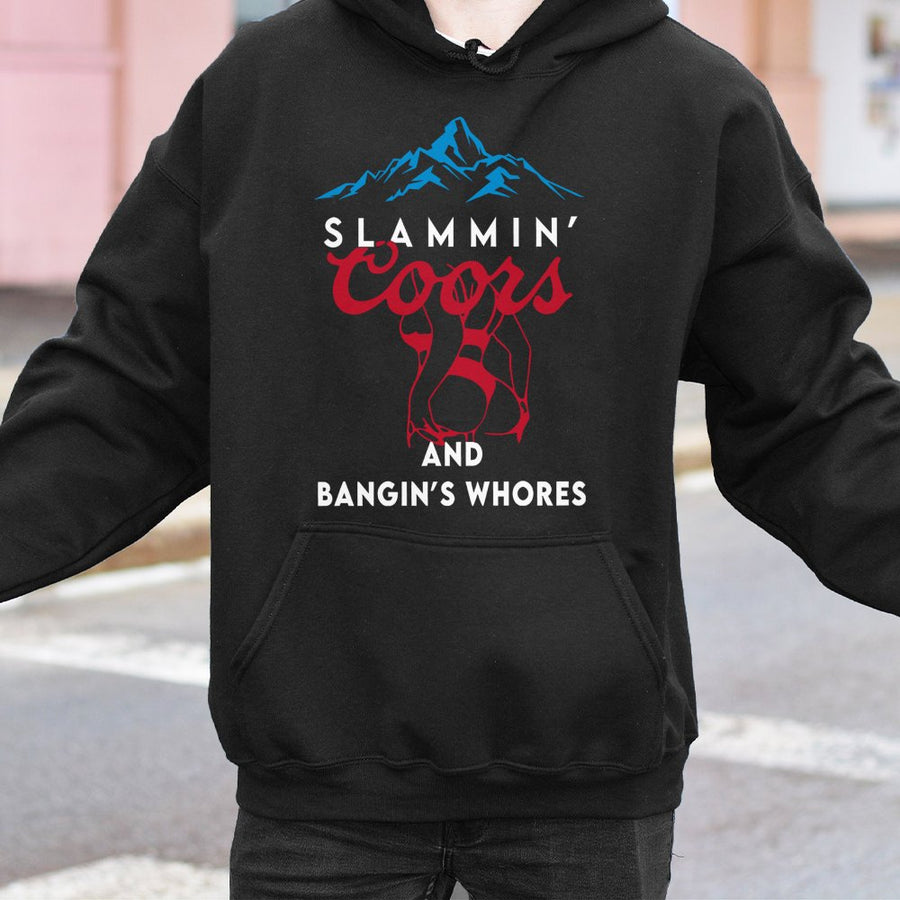 Party Hard With Our Slammin' Coors And Bangin'S Whores Hoodie! Unisex Graphic Hoodie Soft, Perfect For Lake Days, Rodeos