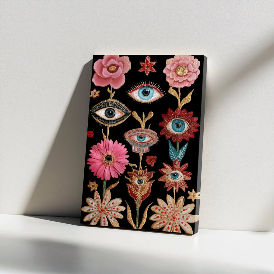 Surreal Eye Flower Canvas Wall Art | Mystical Botanical Boho Decor | Gallery Wrap Premium Print | Gothic Spiritual Home Gift