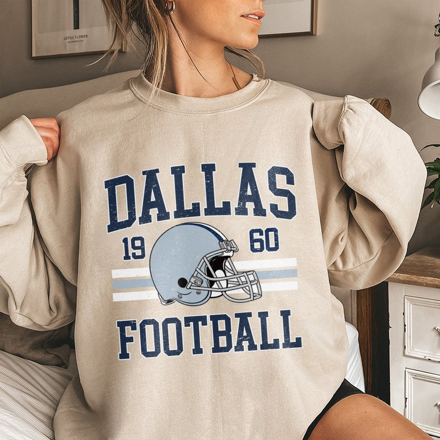 Dallas Football Sweatshirt | Retro 1960 Helmet Graphic Design | Premium Cotton Blend | Unisex Game Day Apparel for Football Fans