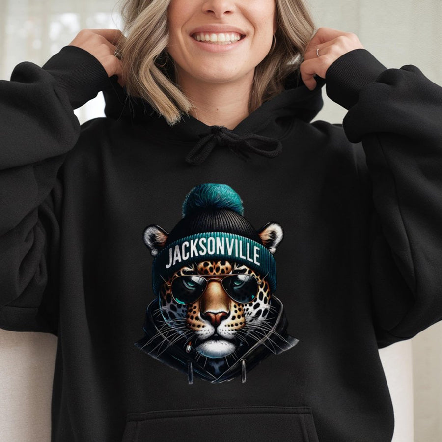 Jacksonville With Cool Jaguar Mascot Wearing Beanie And Sunglasses Hoodie
