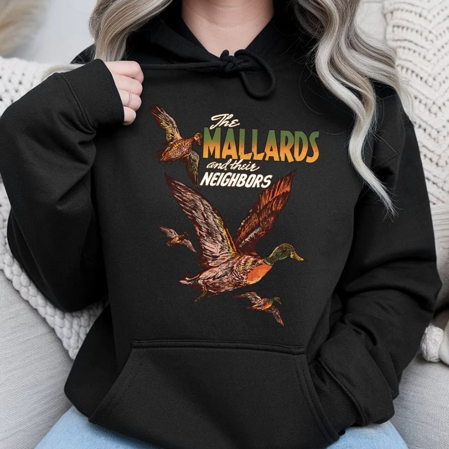 Mallard Duck Hoodie | Retro Wildlife Nature Graphic | Premium Cotton Blend Pullover | Gift for Nature Lovers, Bird Watchers, Hiking Enthusiasts