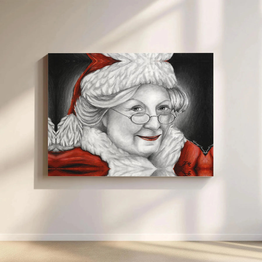 Mrs. Claus Portrait Canvas Art | Festive Pencil Sketch Illustration | Premium Gallery Wrapped Decor | Christmas Wall Art Gift for Home