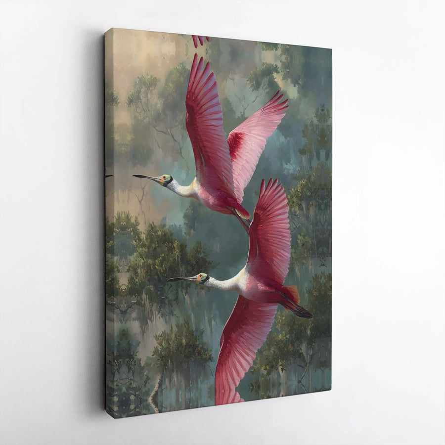Roseate Spoonbill Canvas Wall Art | Vintage Wildlife Painting Print | Premium Gallery Wrapped Canvas | Gift for Bird Lover & Coastal Home Decor