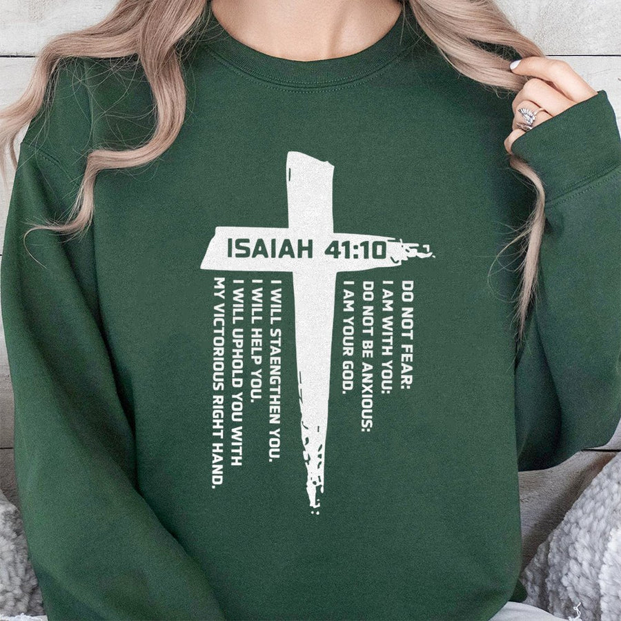 Isaiah 41:10 Bible Verse Sweatshirt | Christian Cross Graphic Tee | Premium Cotton Blend Crewneck | Religious Faith Inspirational Gift for Her Him