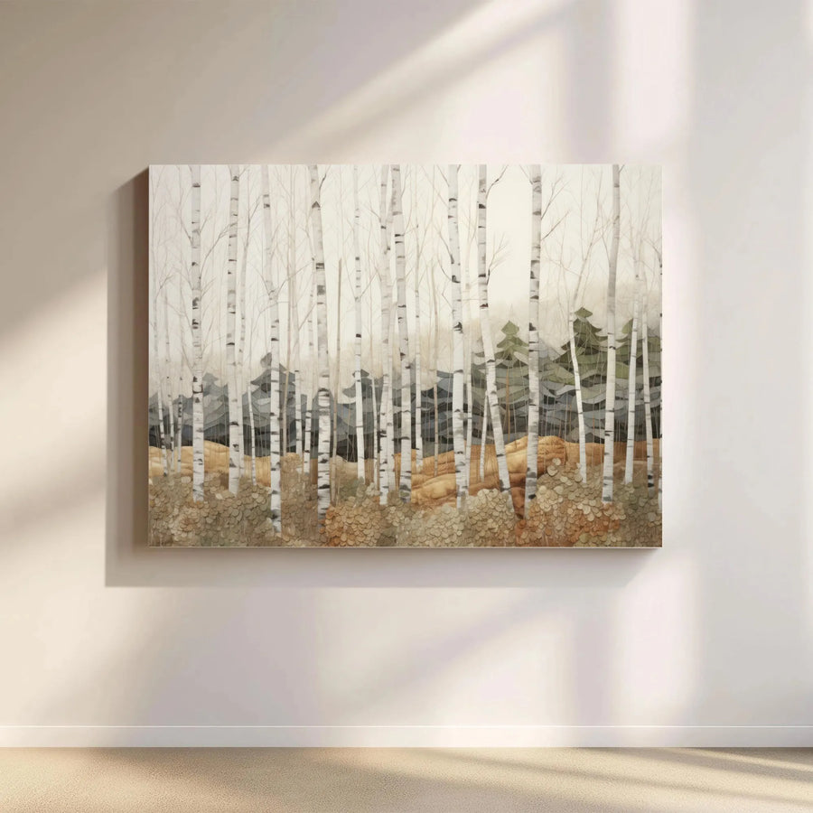 Birch Tree Forest Canvas Print | Watercolor Woodland Pine Landscape | 1.25 Inch Gallery Wrap | Neutral Nature Home Decor Wall Art
